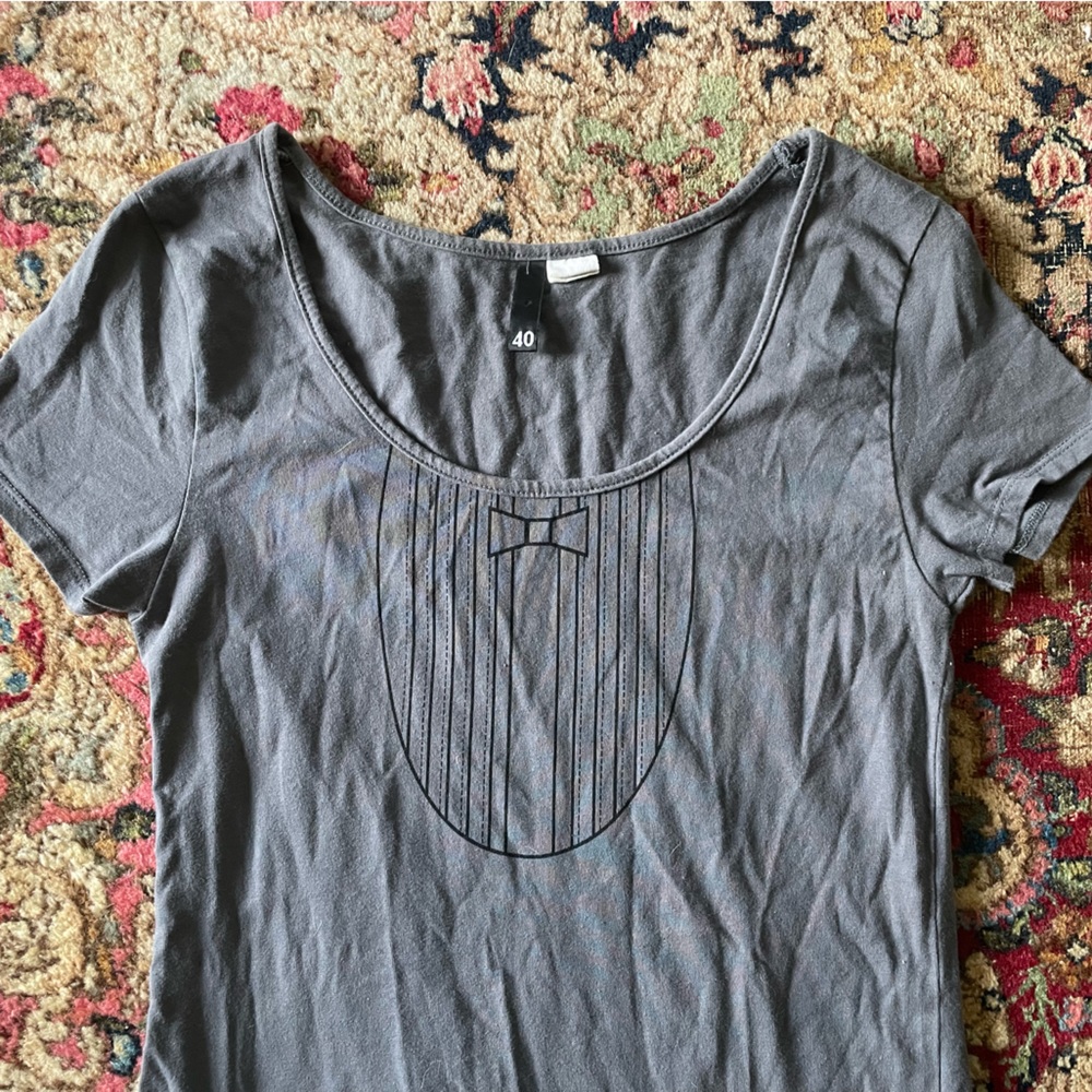 Y2K Divided by H&M tuxedo print tshirt dress smoke gray 40 XS S